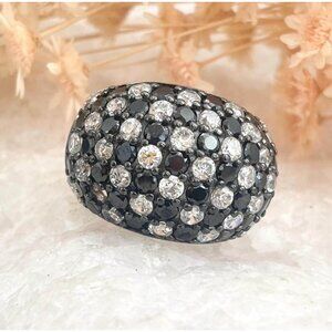 Blue & White CZ Gemstone Domed Sterling Silver 925 Vintage Ring - sz 6